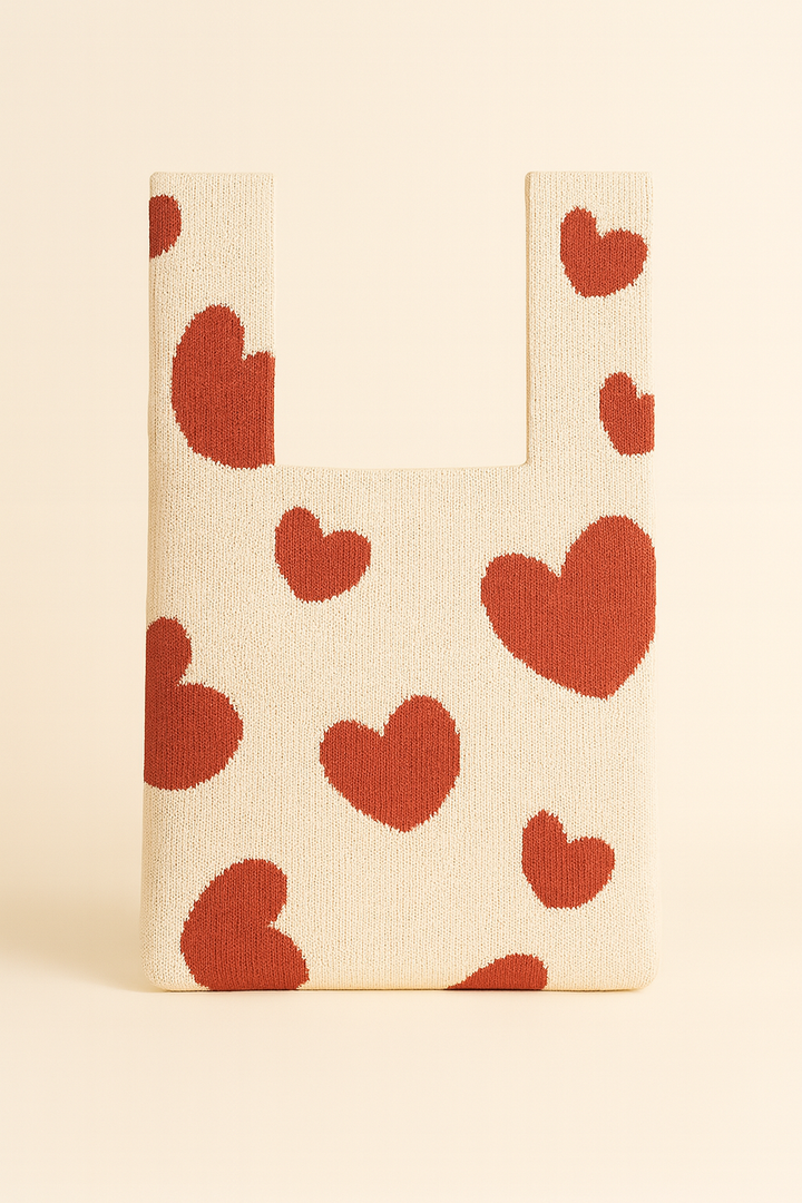 Hearts in Cream – Knitted bag