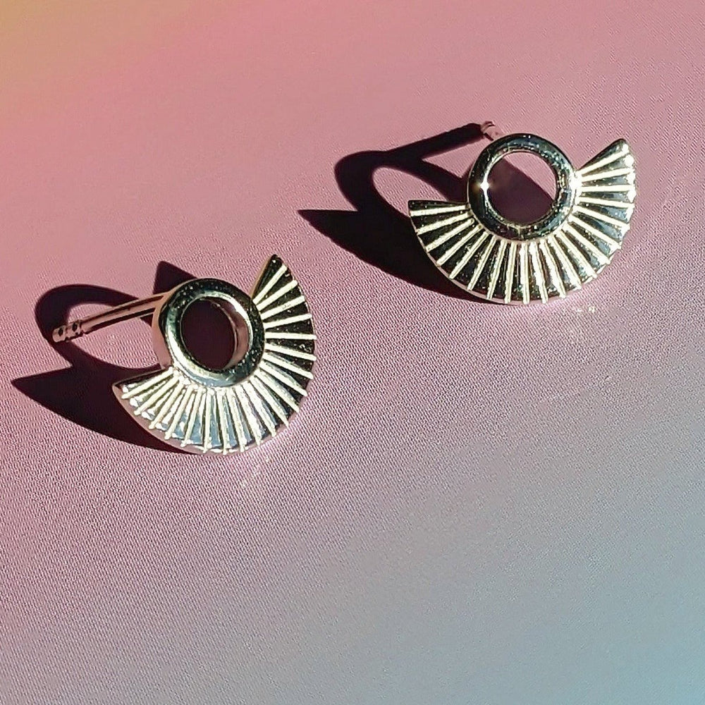 Art Deco Fan Sterling Silver Stud Earrings - Vurchoo Ethical Jewellery