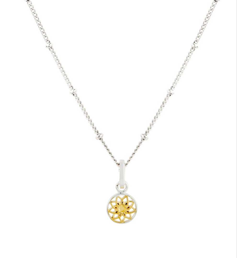 Floral Mandala Two-Tone Silver Gold Necklace - Vurchoo Ethical Jewellery