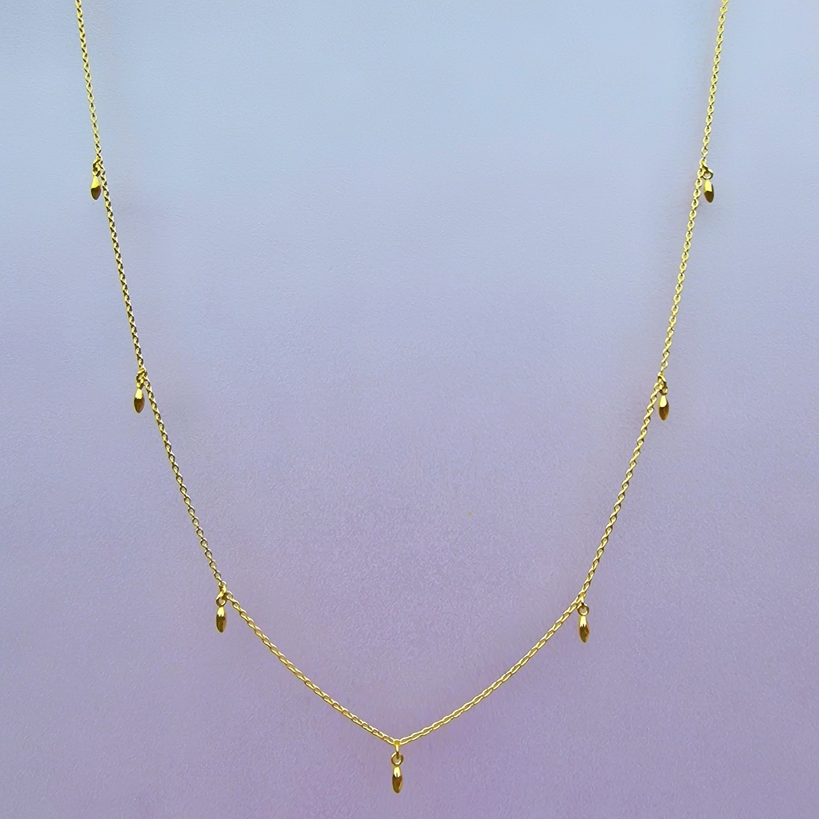 Yellow Gold Rice Grain Charm Necklace