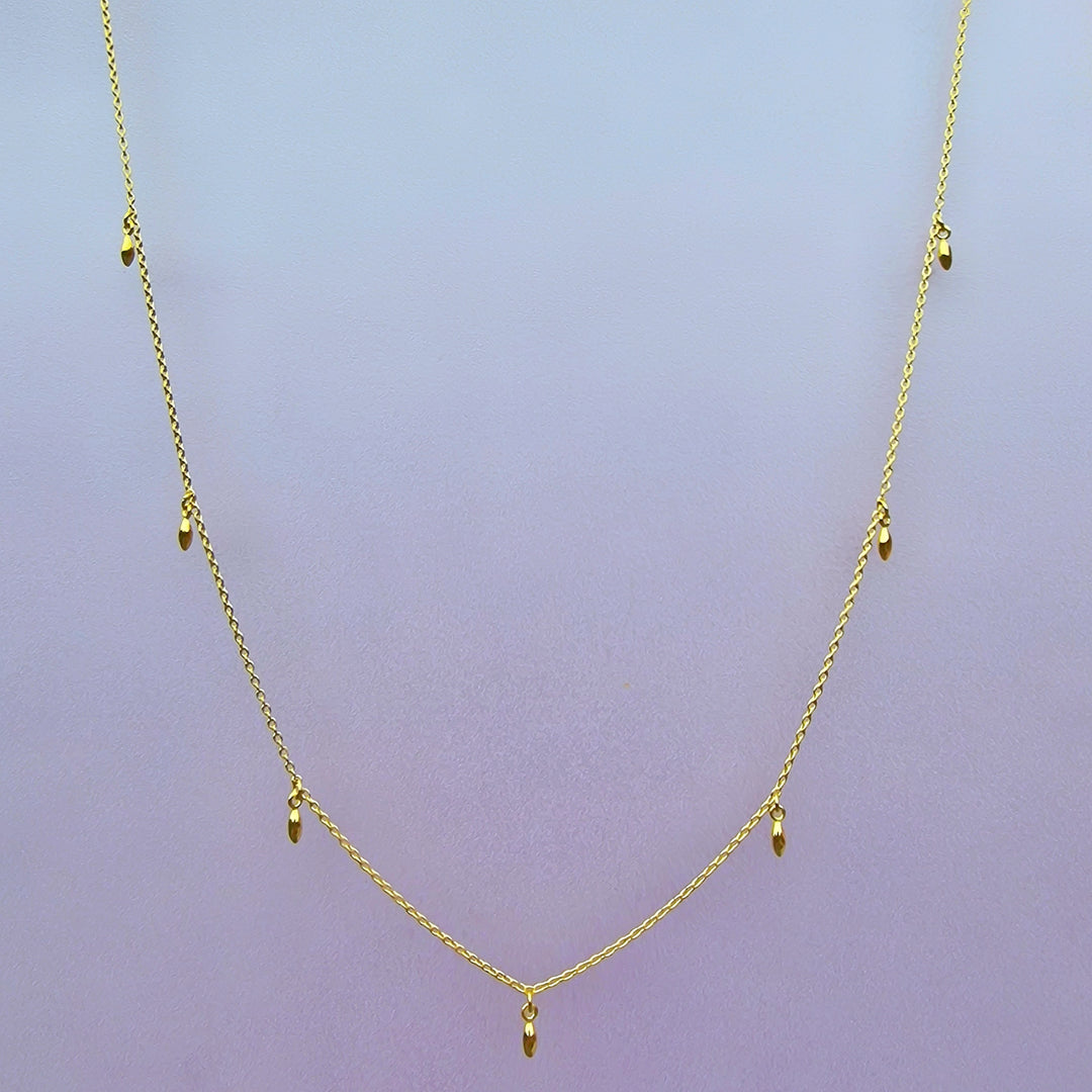 Rice Grain Chain Yellow Gold Charm Necklace