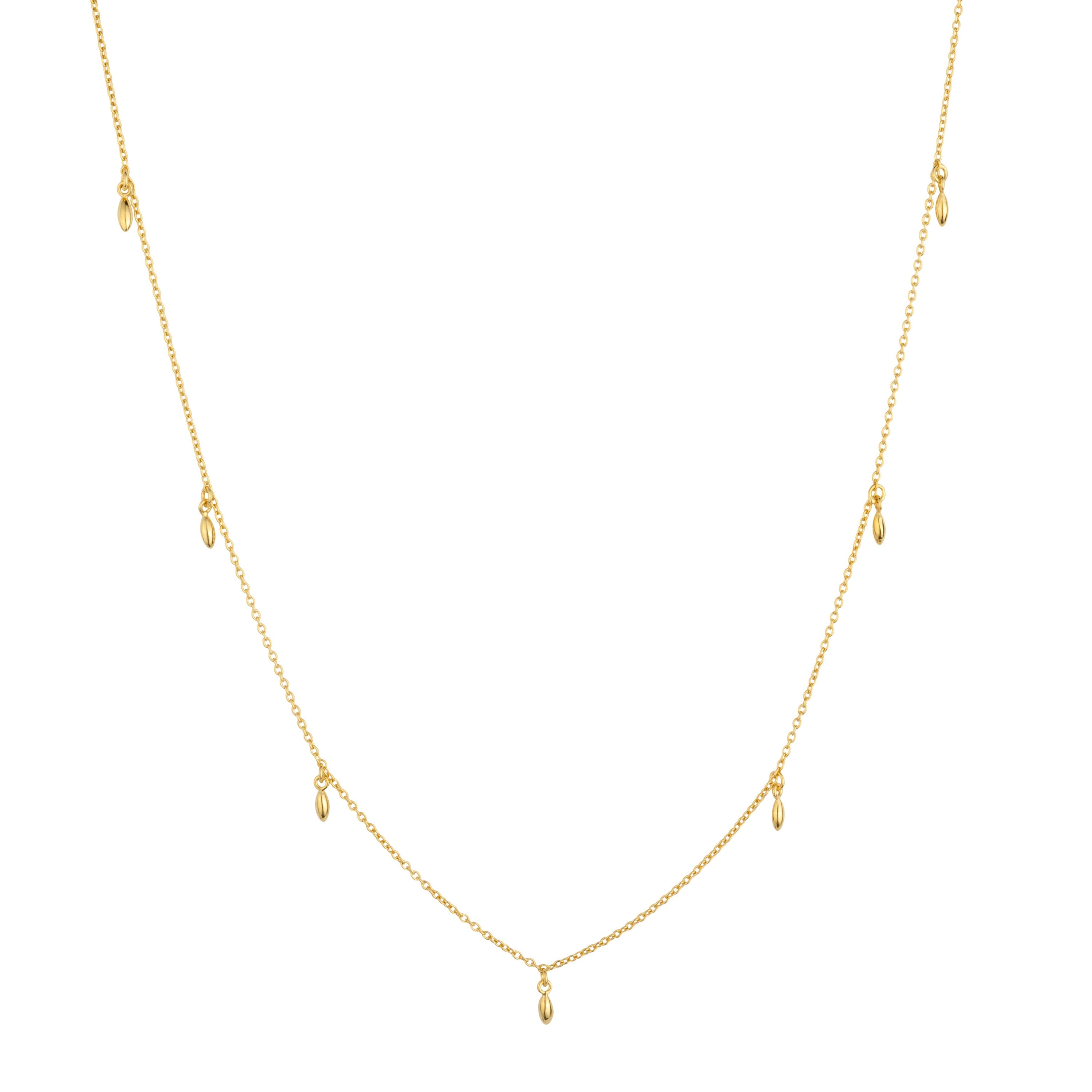 Rice Grain Chain Yellow Gold Charm Necklace
