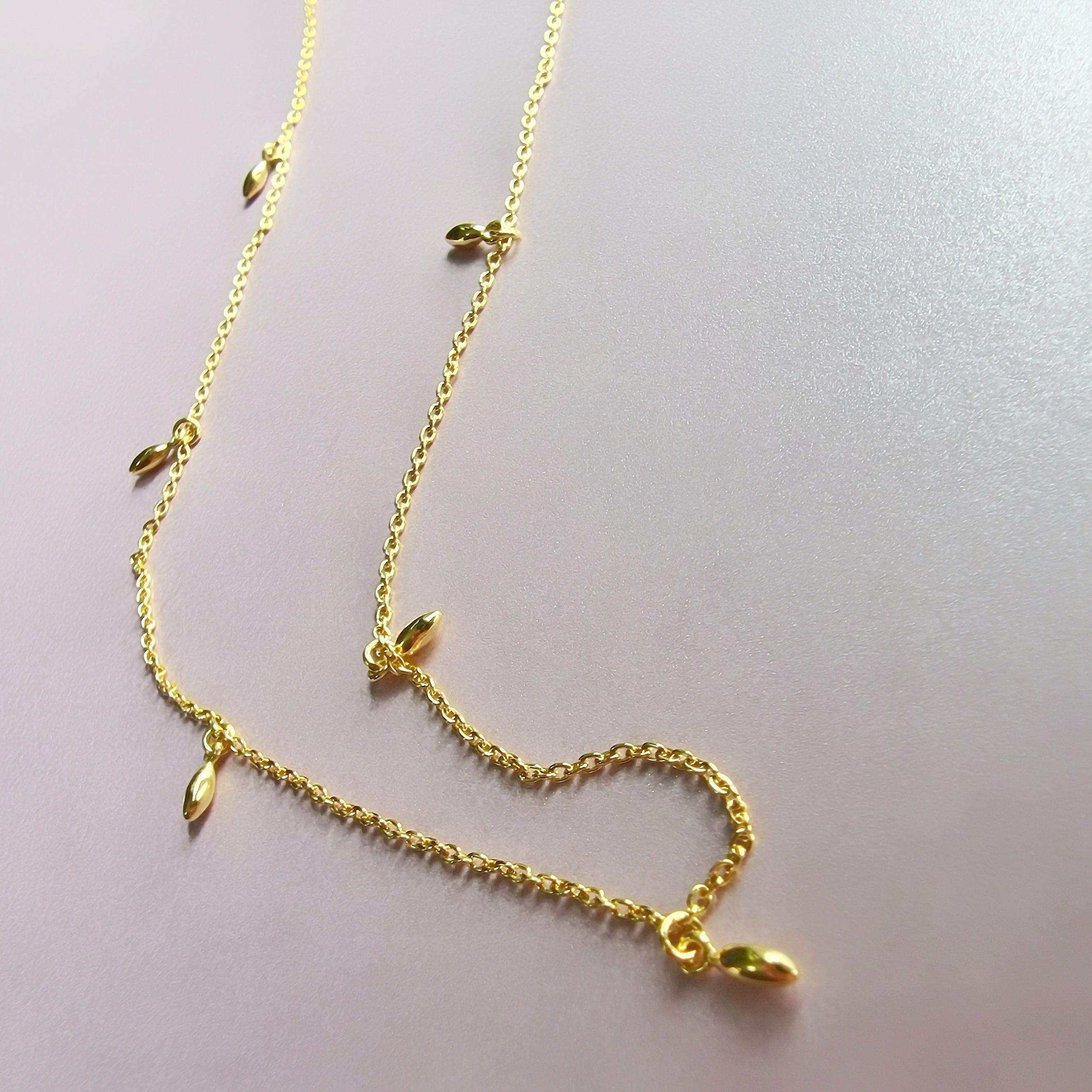 Yellow Gold Rice Grain Charm Necklace