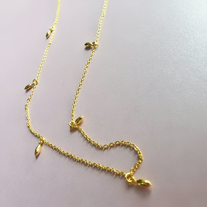 Rice Grain Chain Yellow Gold Charm Necklace