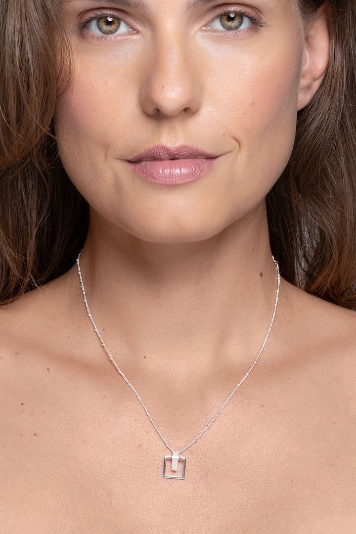 Moonstone Square Sterling Silver Satellite Chain Necklace - Vurchoo Ethical Jewellery