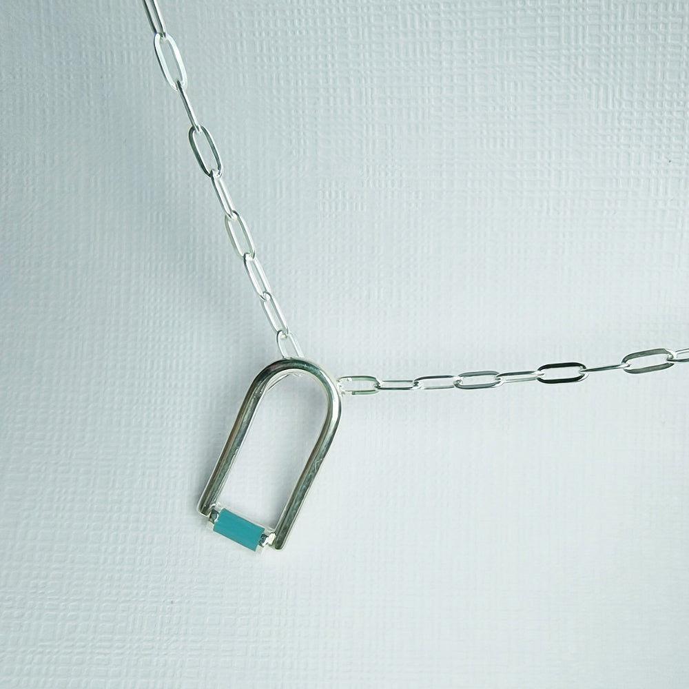 Contemporary Blue Enamel Sterling Silver Arch Necklace - Vurchoo Ethical Necklace