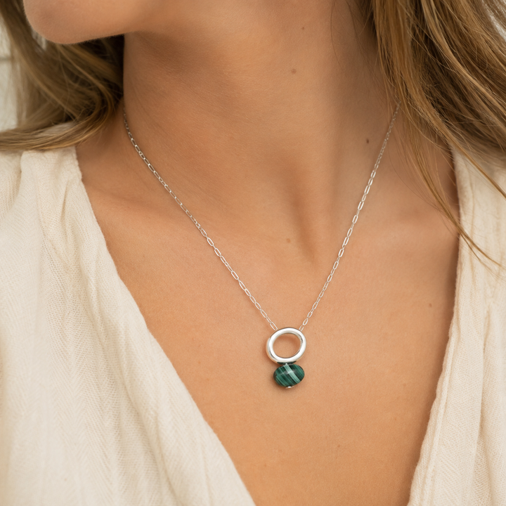 Malachite Silver Halo Necklace