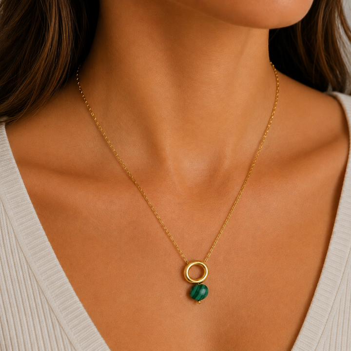 Malachite Gold Halo Necklace