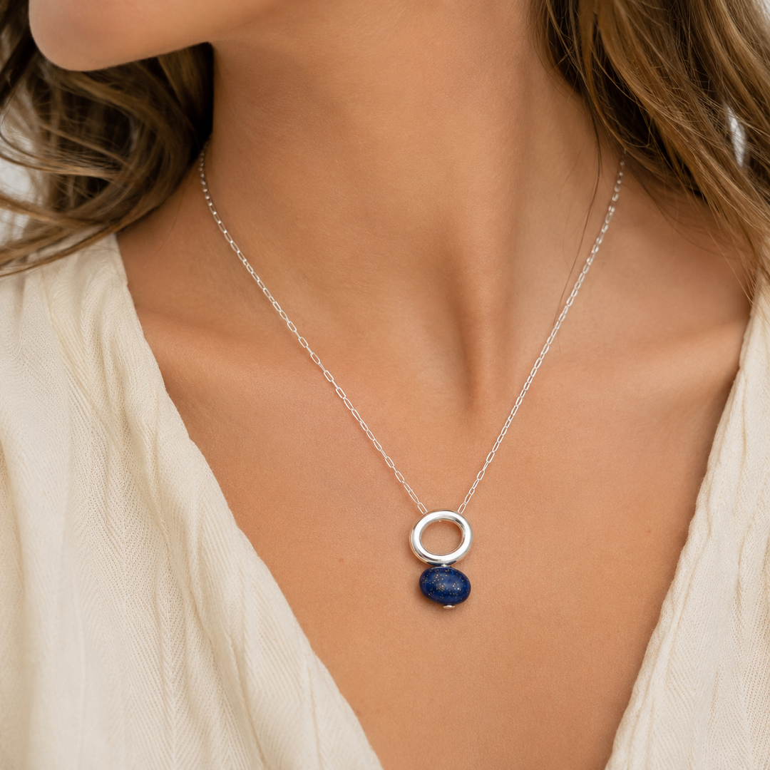 Lapis Silver Halo Necklace