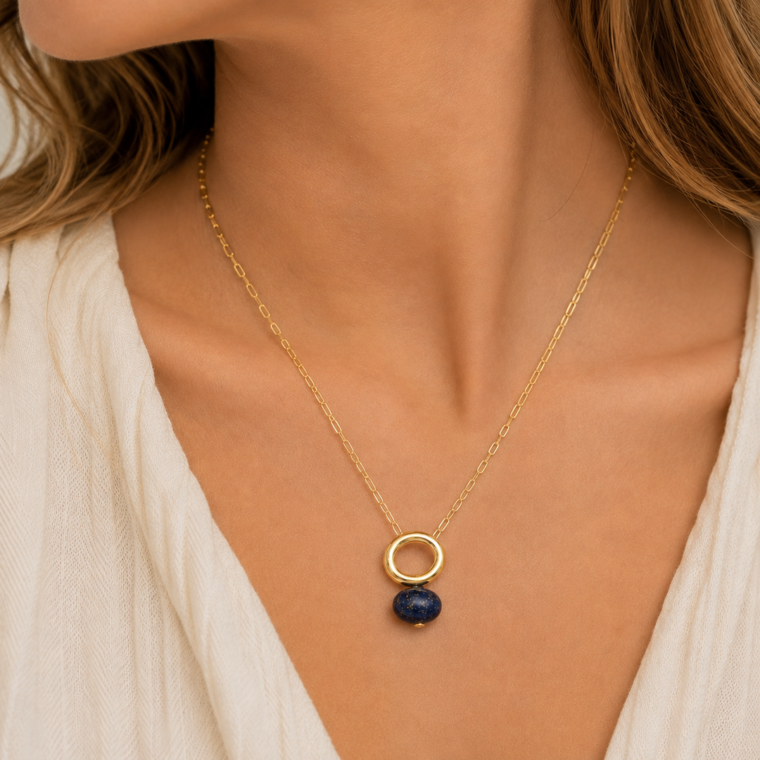 Lapis Gold Halo Necklace