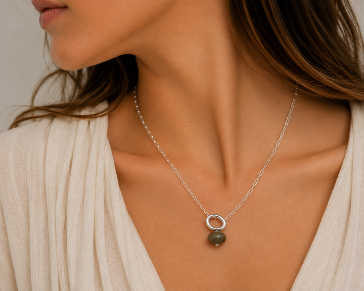 Labradorite Silver Halo Necklace