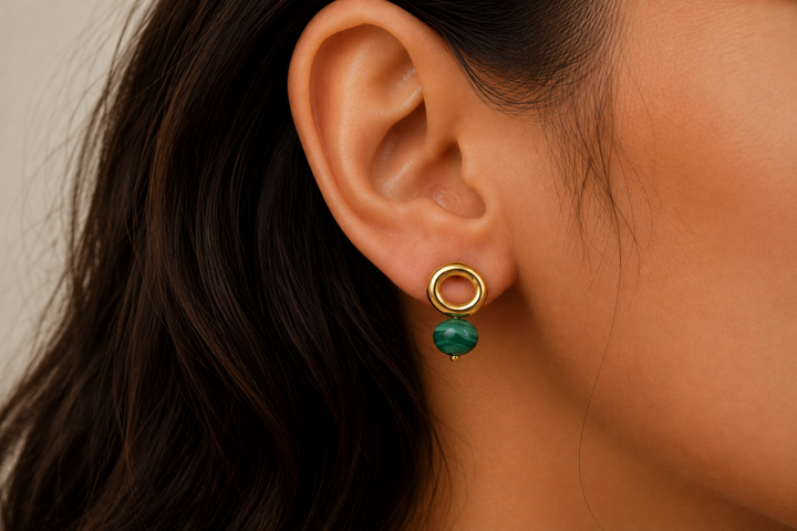 Malachite Gold Halo Earring