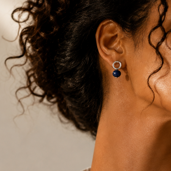 Lapis Silver Halo Earring