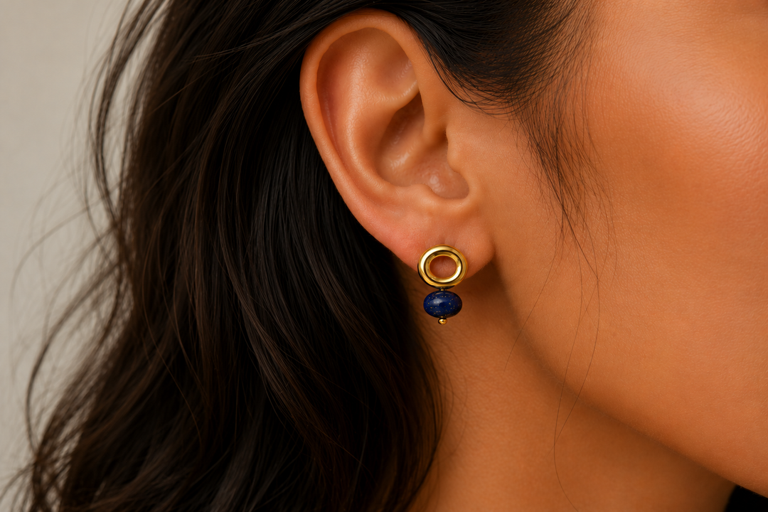 Lapis Gold Halo Earring