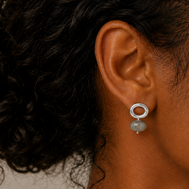 Labradorite Silver Halo Earring