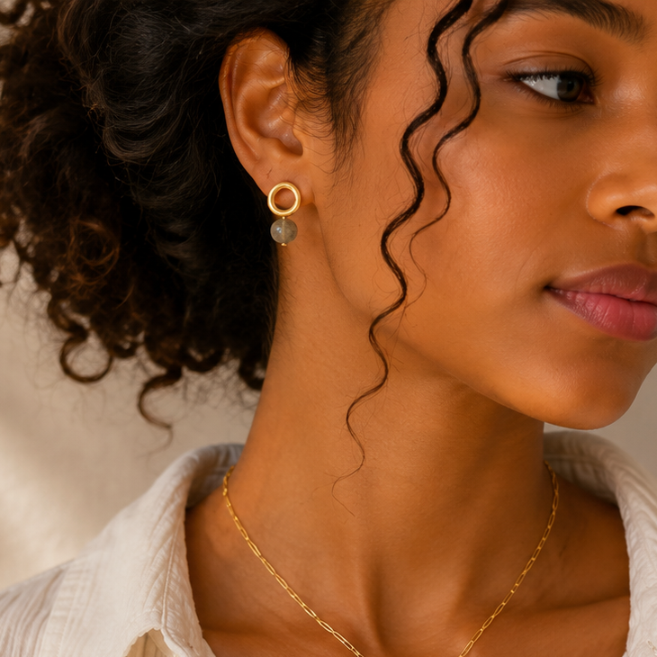 Labradorite Gold Halo Earring