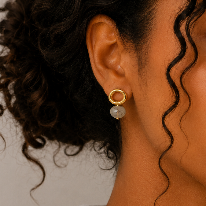 Labradorite Gold Halo Earring