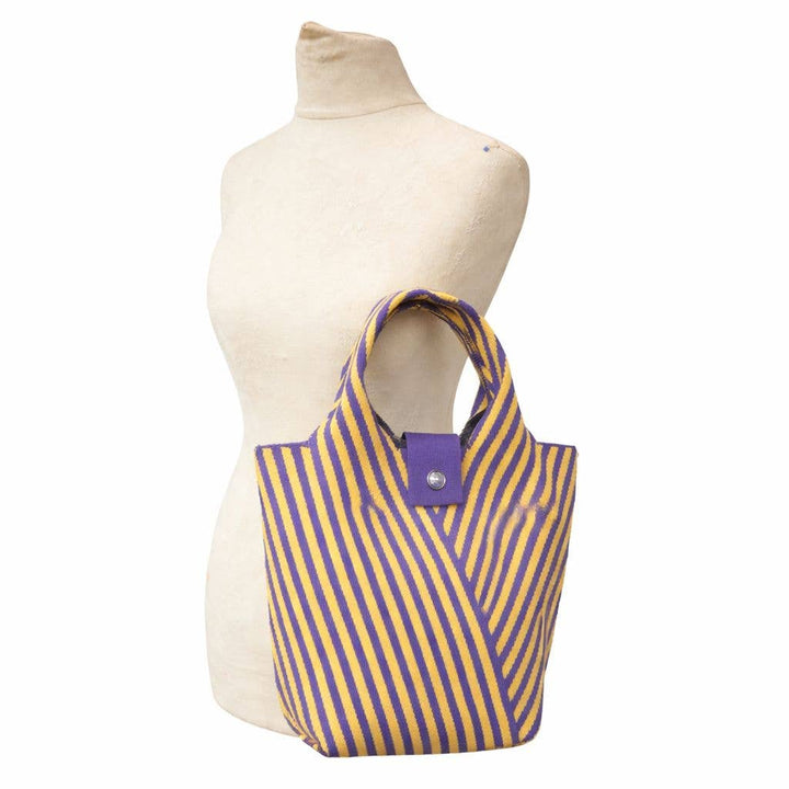 Vivid Stripe Knit Tote with Snap Closure