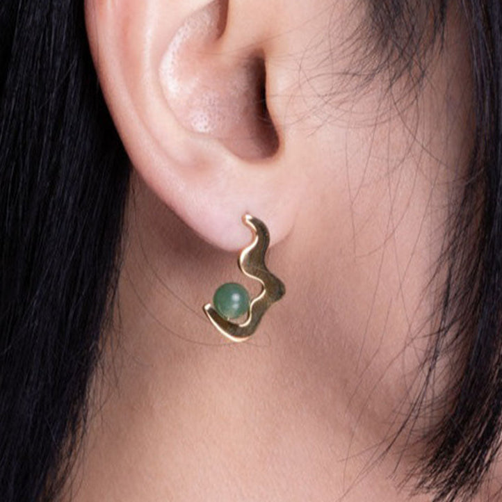 Aventurine Wave Drop Stud Earrings Gold - Vurchoo Ethical Jewellery