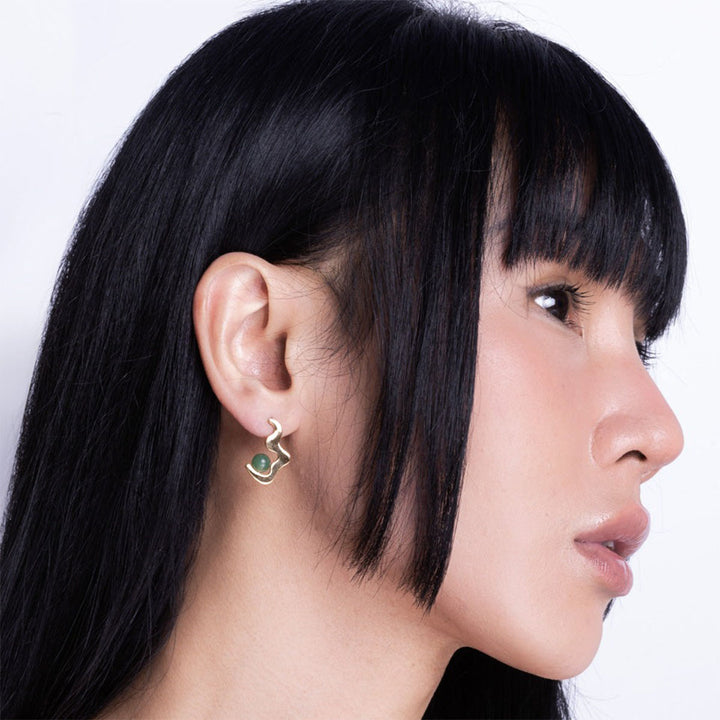 Aventurine Wave Drop Stud Earrings Gold - Vurchoo Ethical Jewellery