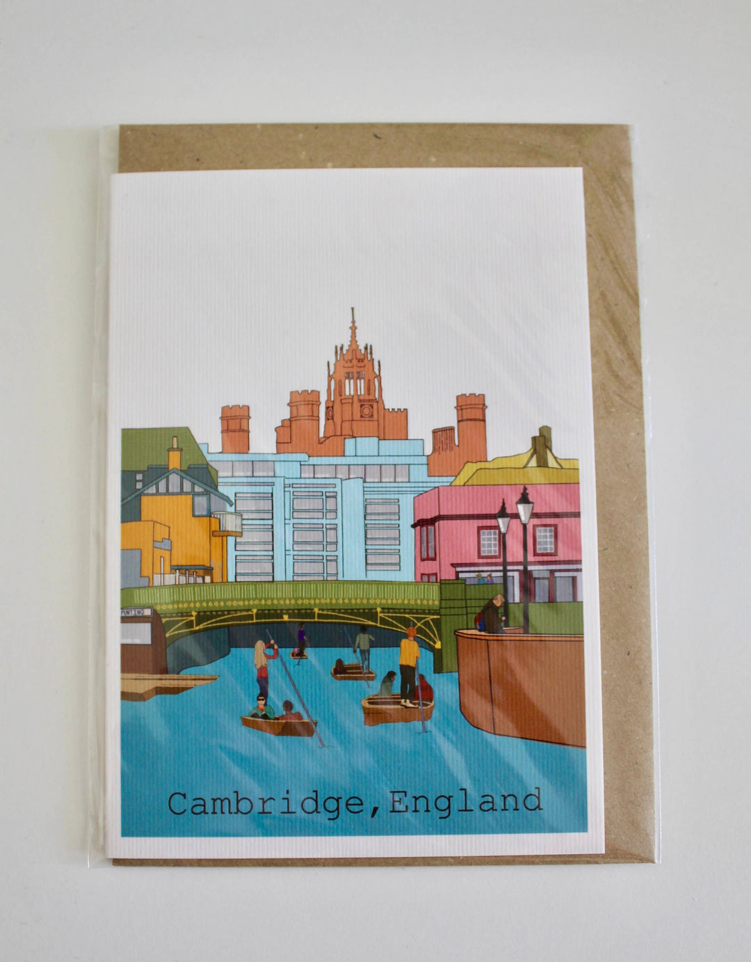 Cambridge England Punting Greeting Card with Kraft Envelope