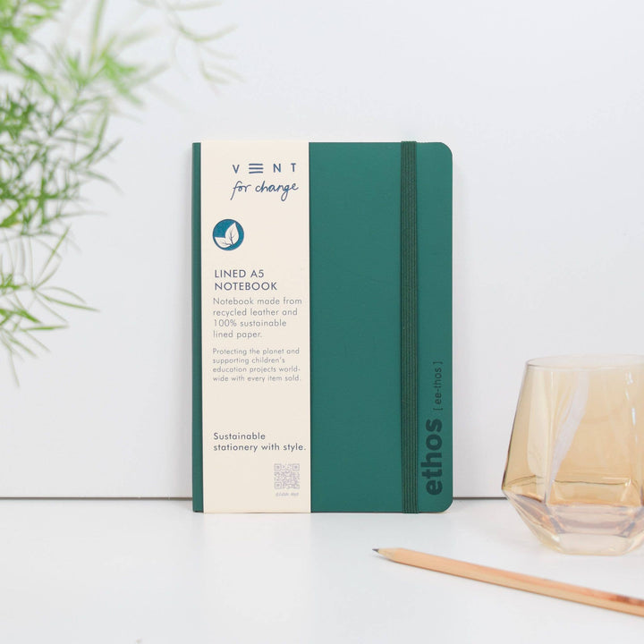 A5 recycled leather notebook - ETHOS emerald green
