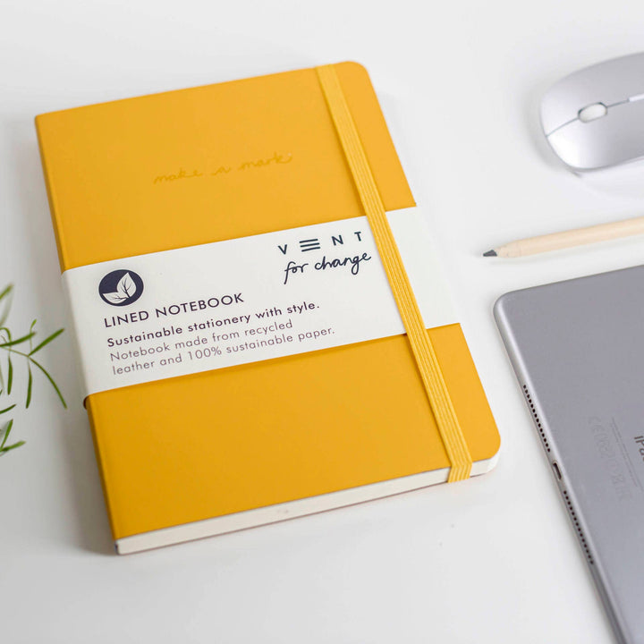 Notebook A5 Recycled Leather Lined Paper - Yellow
