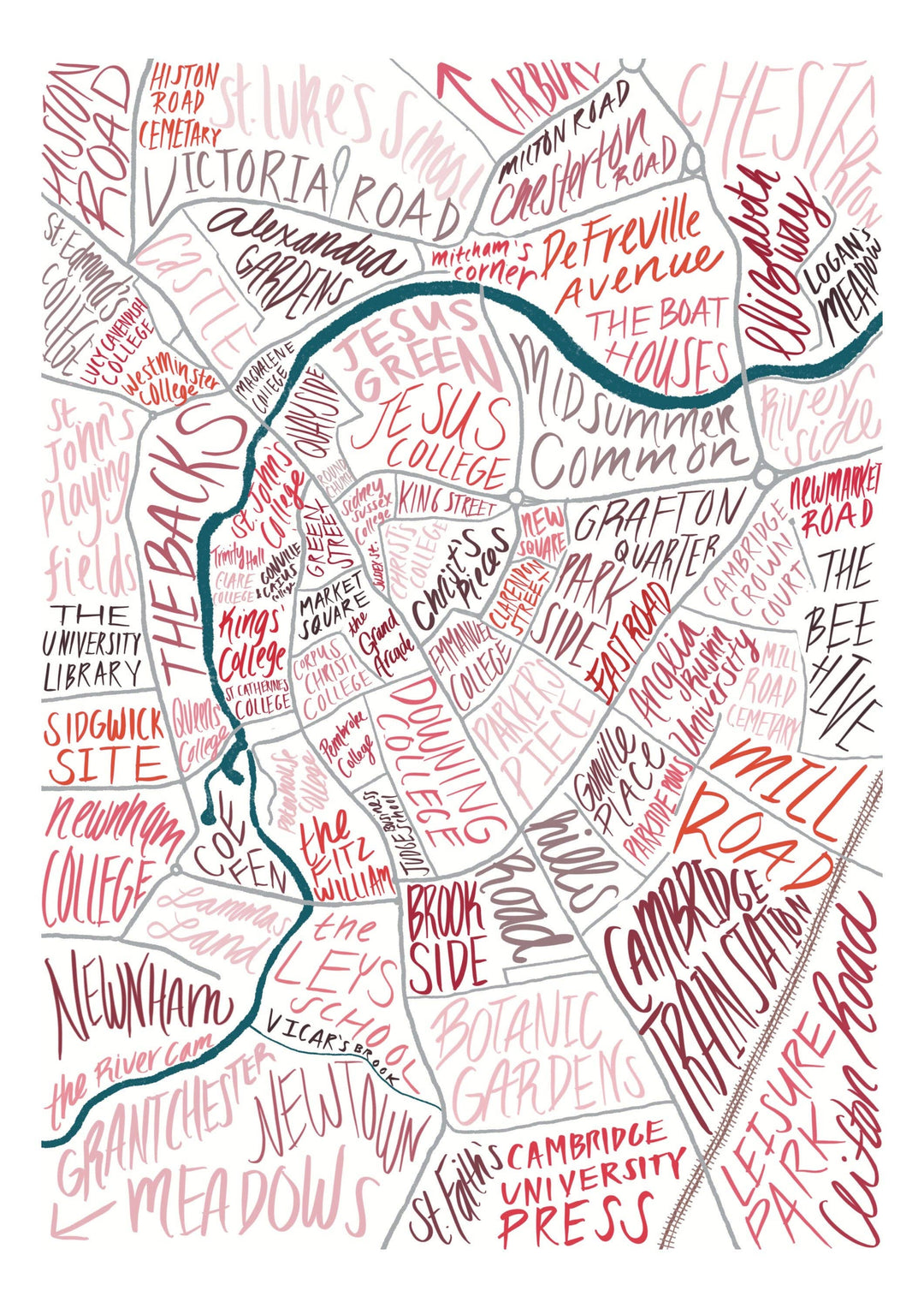 A6 Greeting Card “Cambridge Map” Cambridge UK