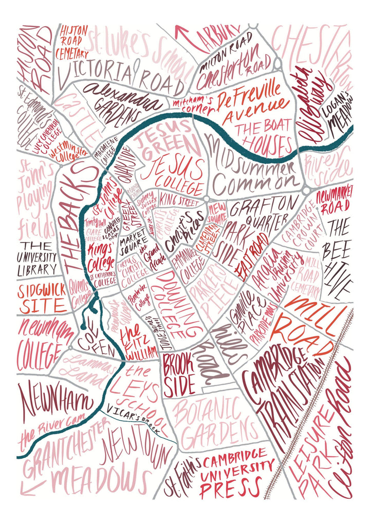 A6 Greeting Card “Cambridge Map” Cambridge UK