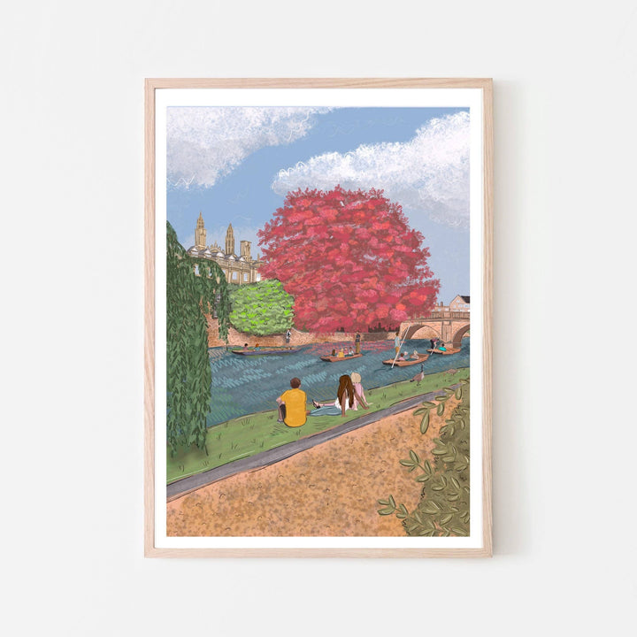 Cambridge UK Summer River Cam Art & University Map Print
