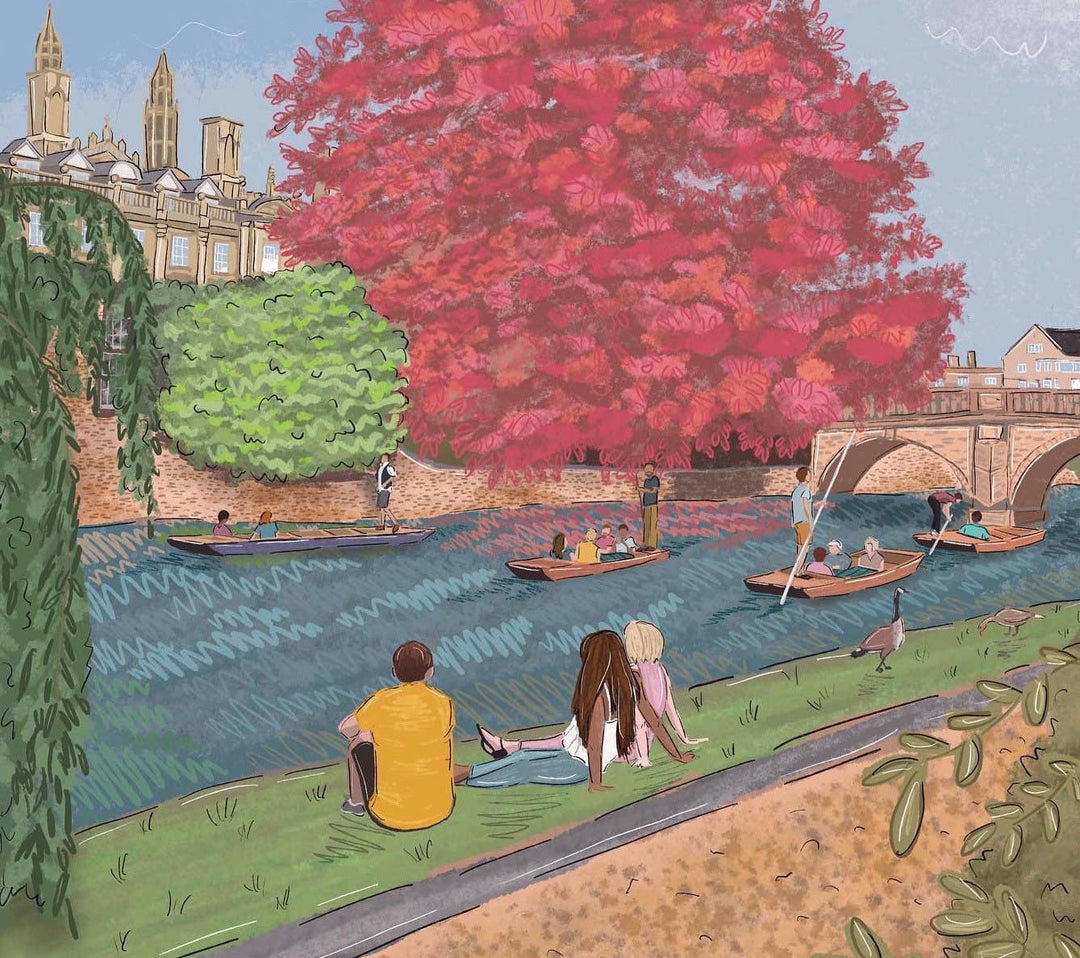 Cambridge UK Summer River Cam Art & University Map Print