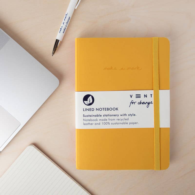 Notebook A5 Recycled Leather Lined Paper - Yellow