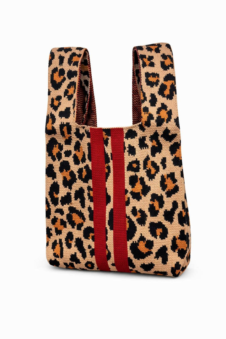 Scarlet Stripe Leopard - Knitted bag