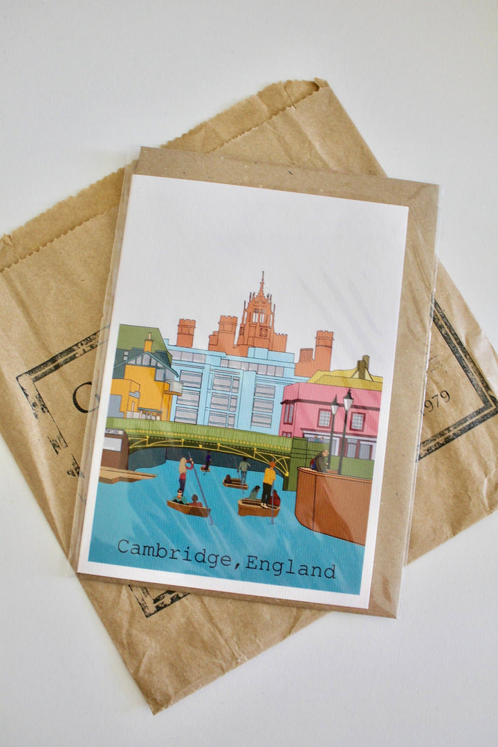 Cambridge England Punting Greeting Card with Kraft Envelope