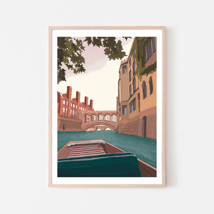 Cambridge England UK Art Print “Punting under the Bridge: A3