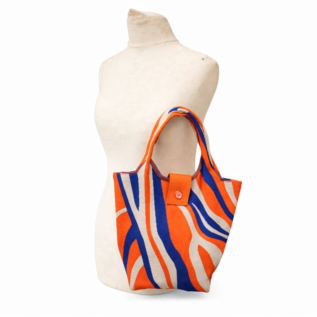 Vivid Stripe Knit Tote with Snap Closure