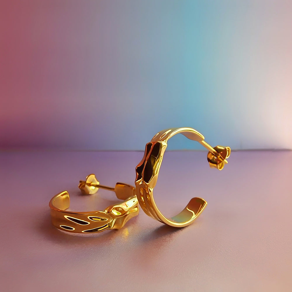 Gold Organic Crescent Hoop Earrings - Vurchoo Ethical Jewellery