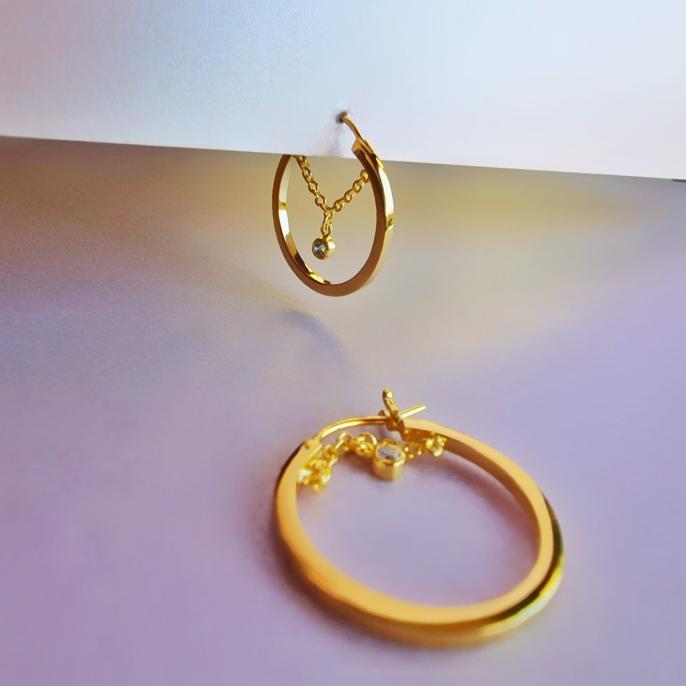 Gold White Gem Chain Hoop Earrings - Vurchoo Ethical Jewellery