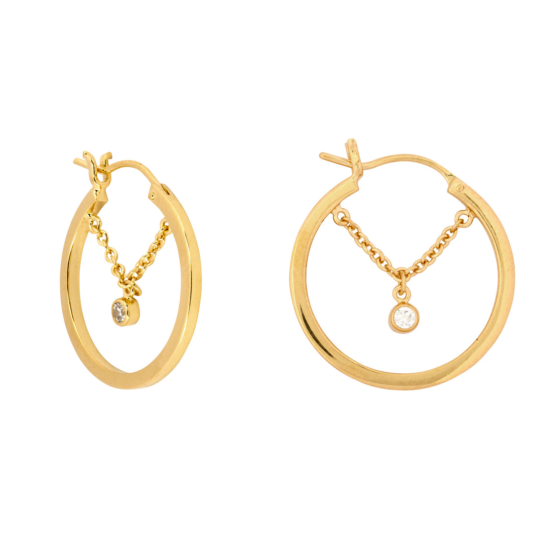 Gold White Gem Chain Hoop Earrings - Vurchoo Ethical Jewellery