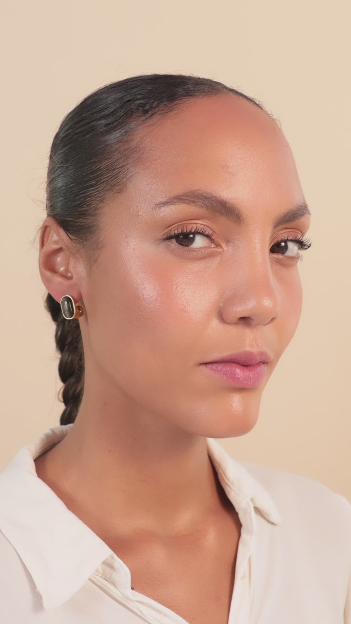Black Obsidian Oval Earrings Gold