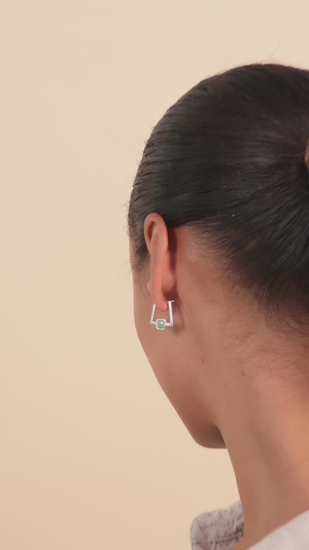 Silver Deco Square Agate Hoops