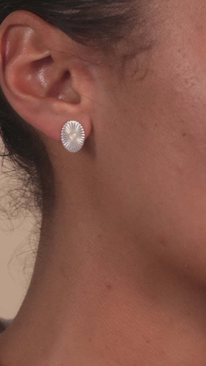 Silver Celeste Moonstone Heart Studs
