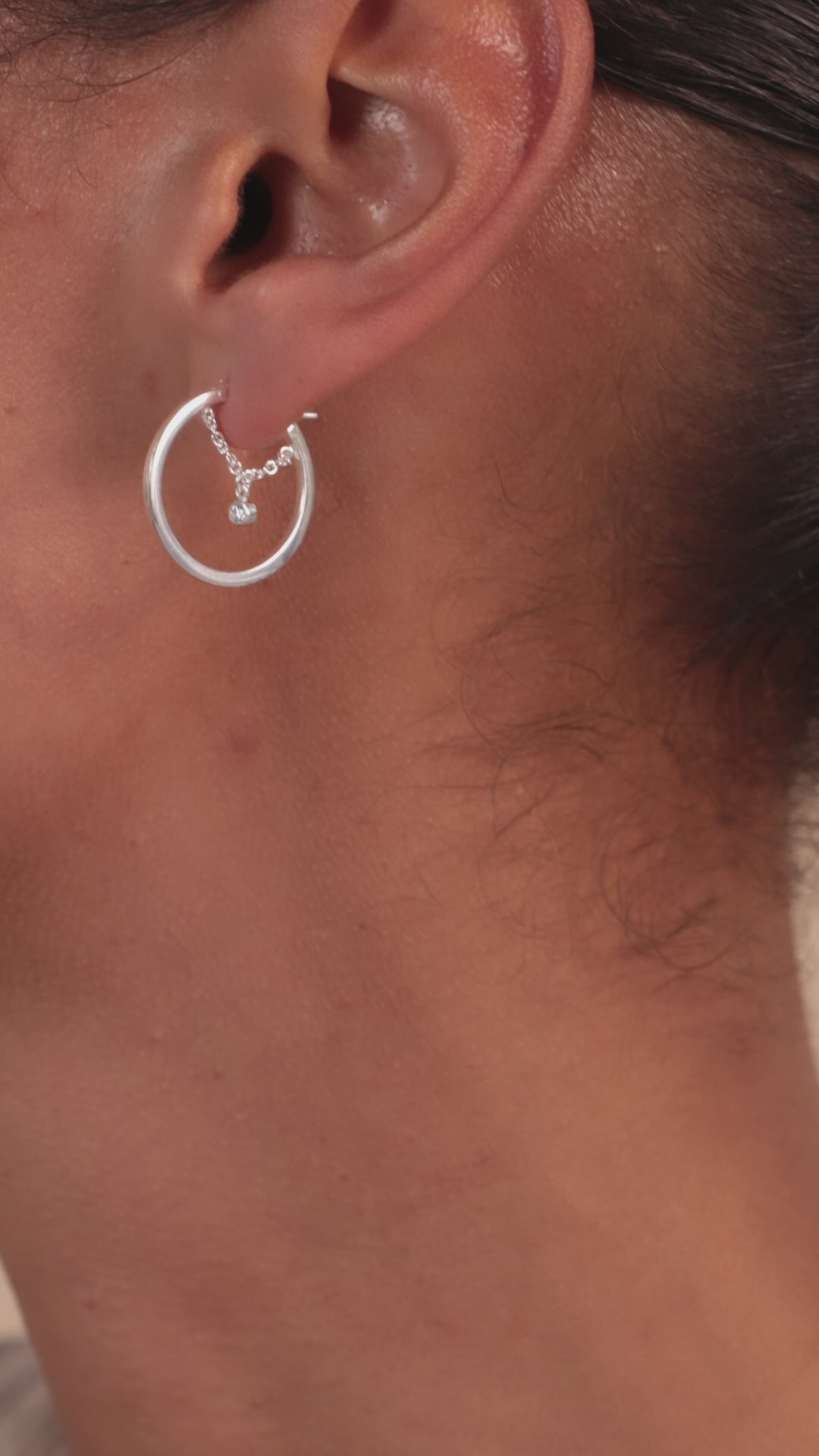 Silver White Gem Chain Hoop Earrings