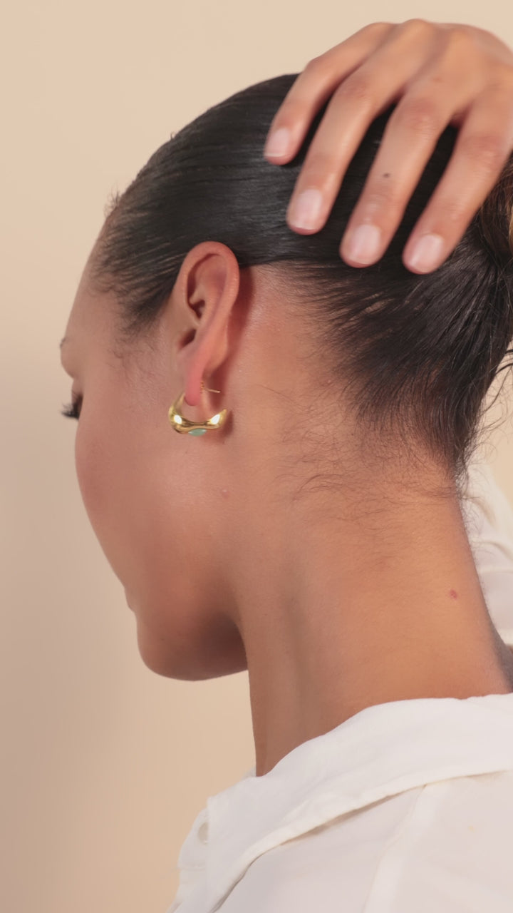 Celeste Crescent Aventurine Hoop Gold