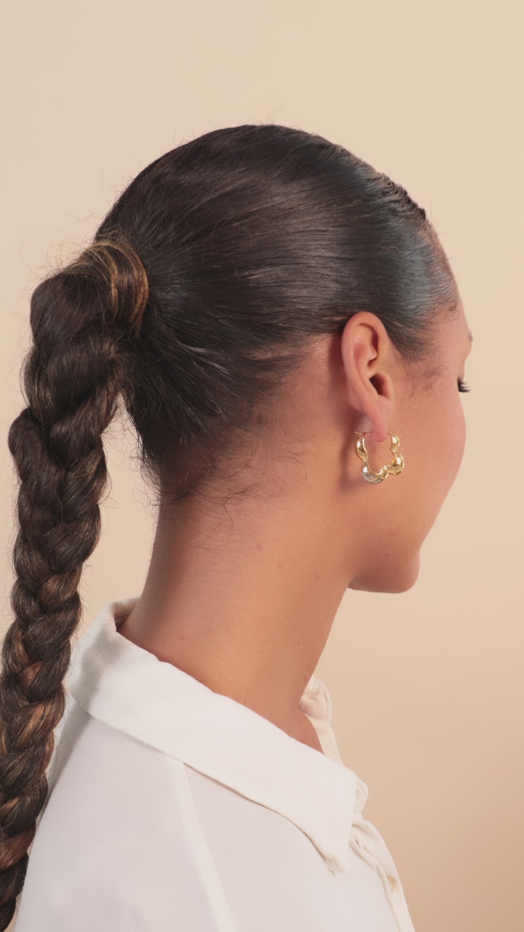 Gaia Link Sculptural Grey Jasper Statement Hoops Gold