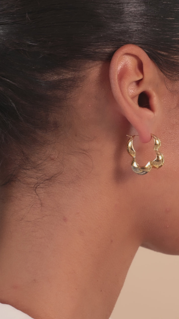 Gaia Link Sculptural Grey Jasper Statement Hoops Gold