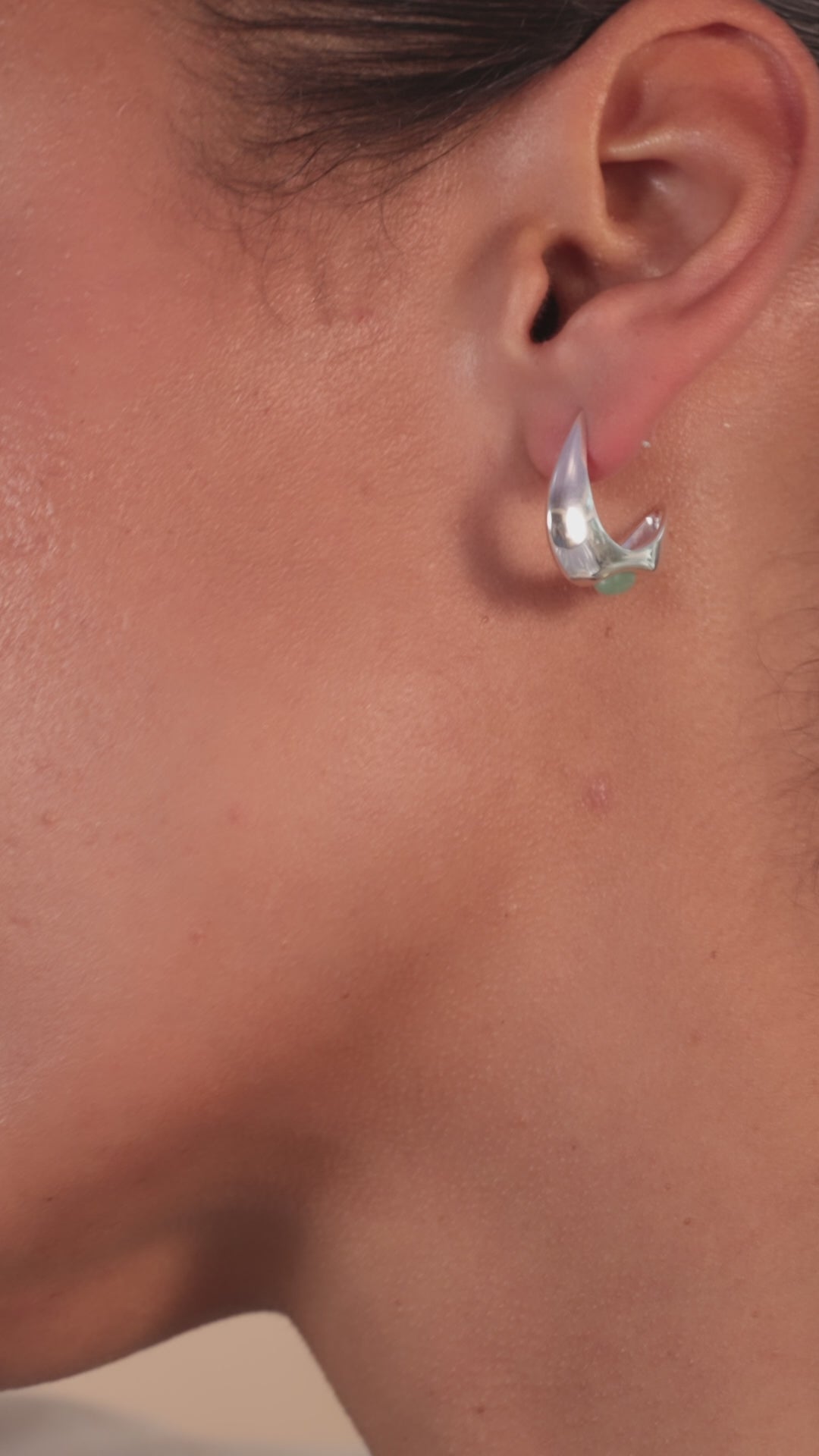 Celeste Crescent Aventurine Hoop Silver