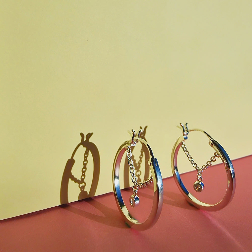 Silver White Gem Chain Hoop Earrings - Vurchoo Ethical Jewellery
