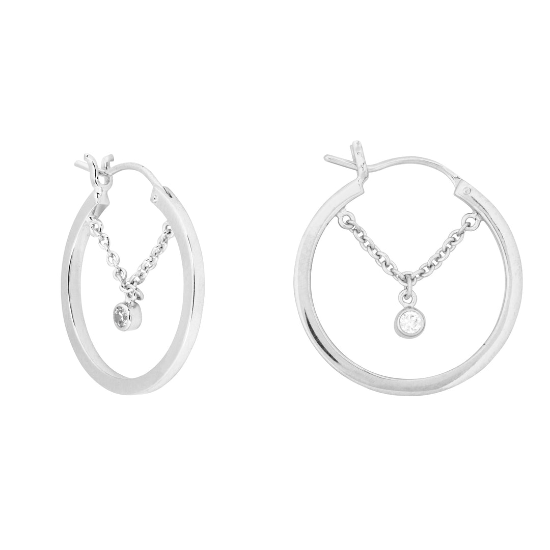 Silver White Gem Chain Hoop Earrings - Vurchoo Ethical Jewellery