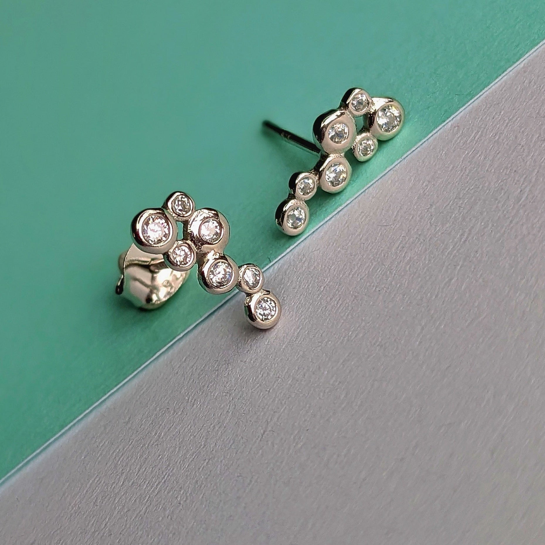 Silver Bubbles with Cubic Zirconia Stud Earrings